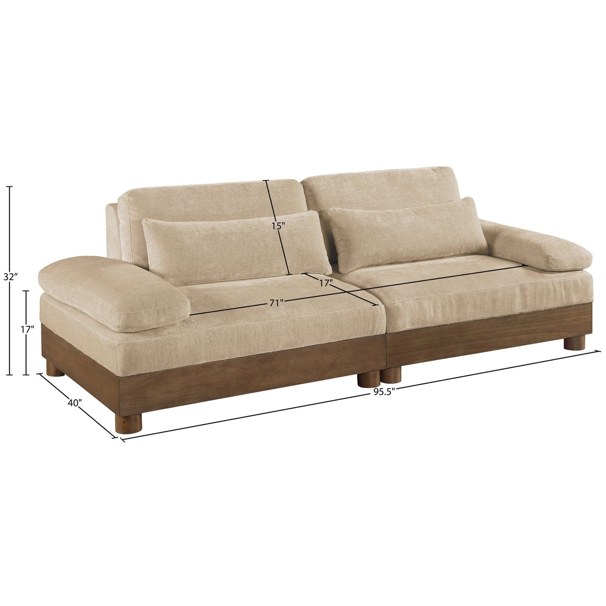 Turin 95.5in Beige Chenille Fabric Upholstered 2 Piece Modular Sofa