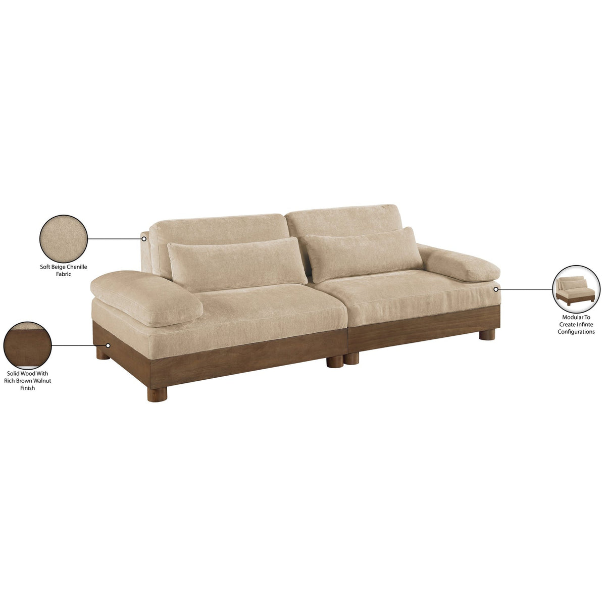 Turin 95.5in Beige Chenille Fabric Upholstered 2 Piece Modular Sofa