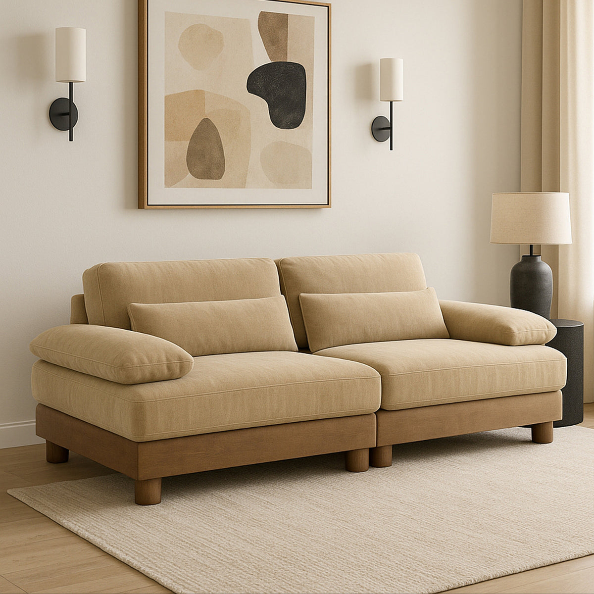Turin 95 .5in Beige Chenille Fabric Upholstered 2Piece. Modular Sofa