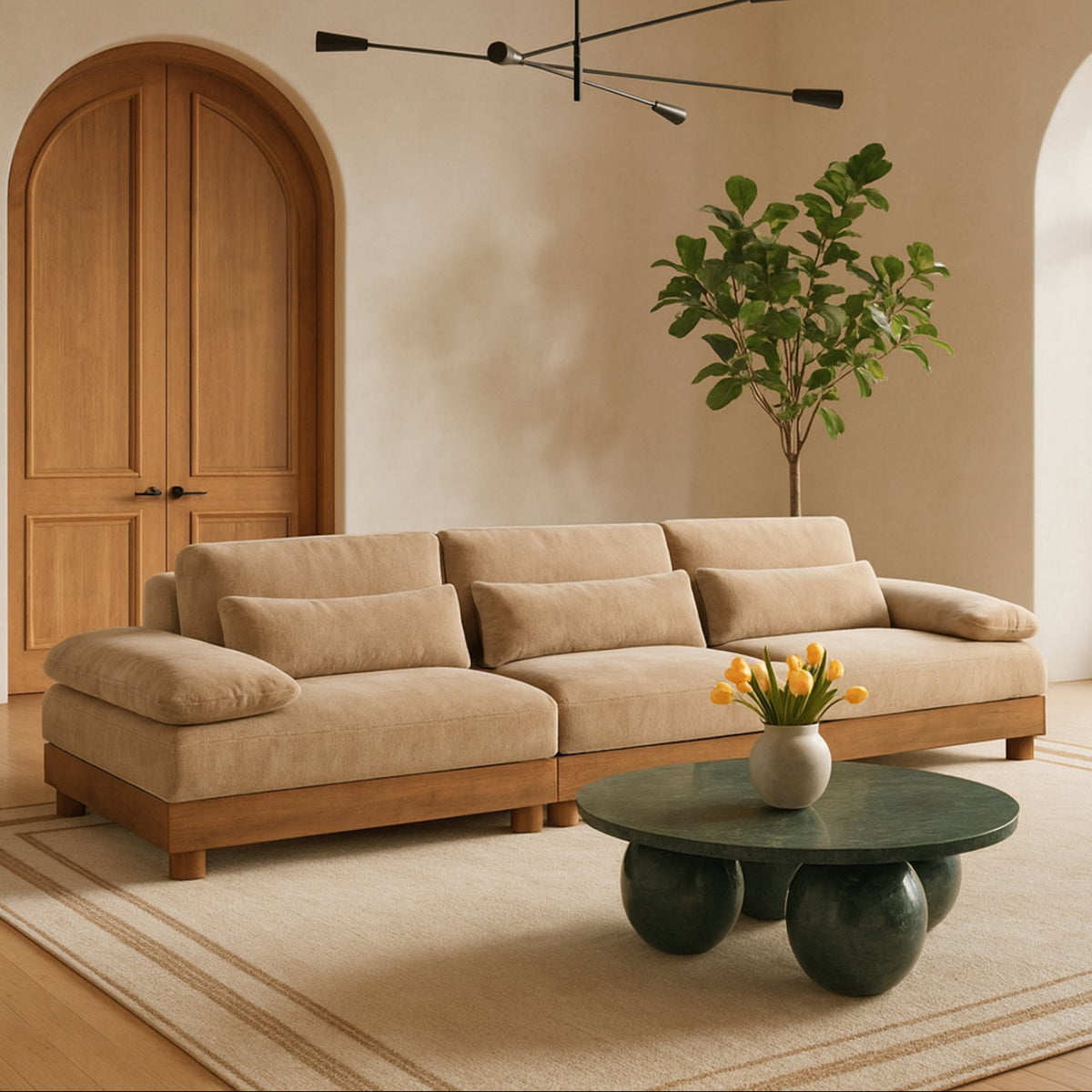 Turin 13 5 .5in Beige Chenille Fabric Upholstered 3 Piece. Modular Sofa