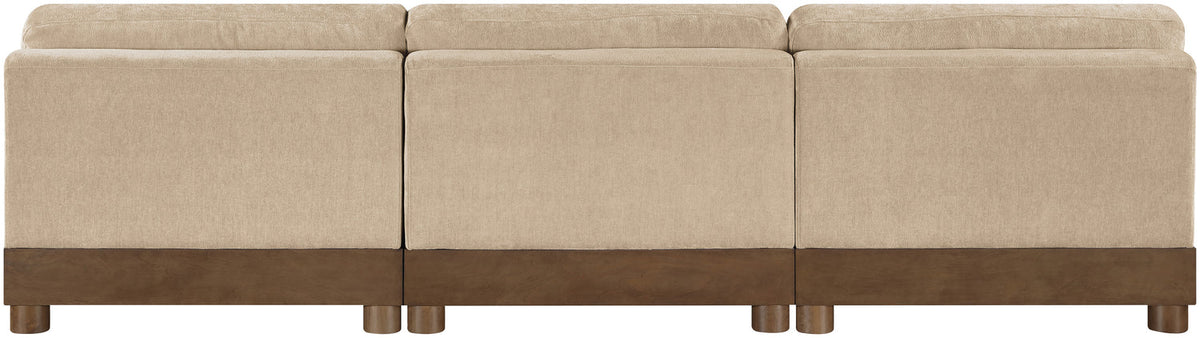 Turin 120in Beige Chenille Fabric Upholstered 3 Piece Modular Sofa