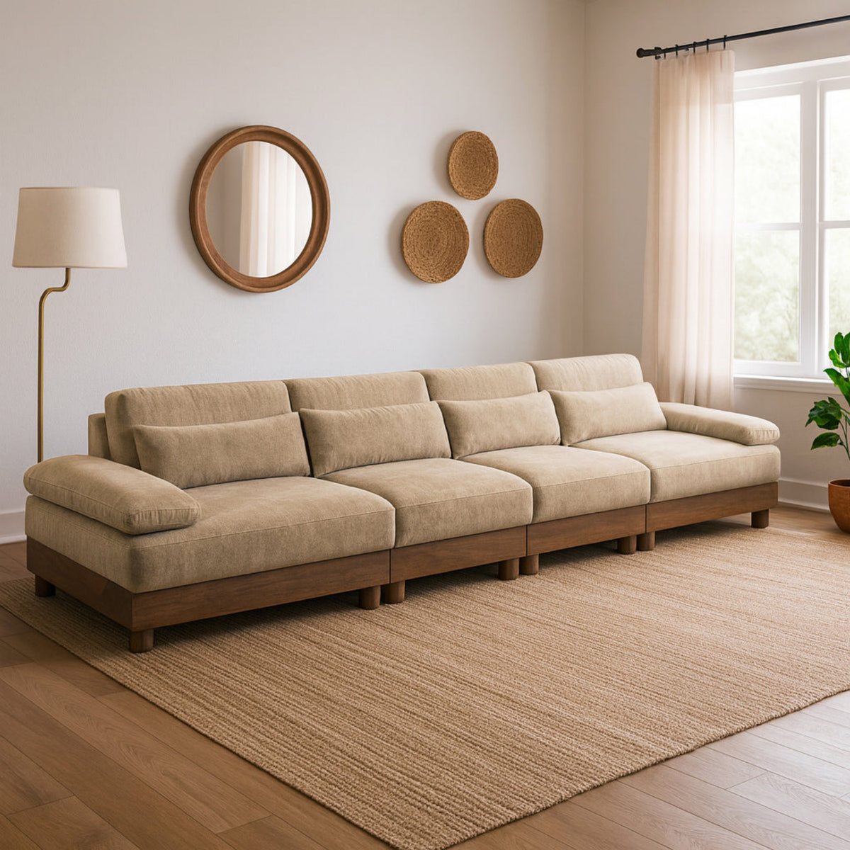 Turin 175.5in Beige Chenille Fabric Upholstered 4 Piece Modular Sofa