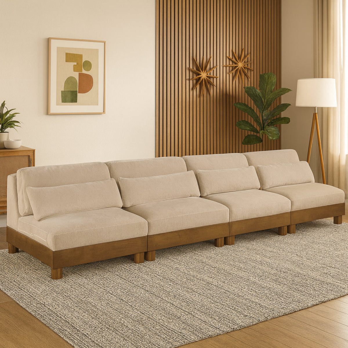 Turin 16 0in Beige Chenille Fabric Upholstered 4 Piece. Modular Sofa