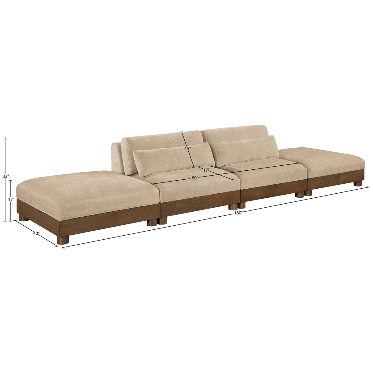 Turin 160in Beige Chenille Fabric Upholstered 4 Piece Modular Sofa