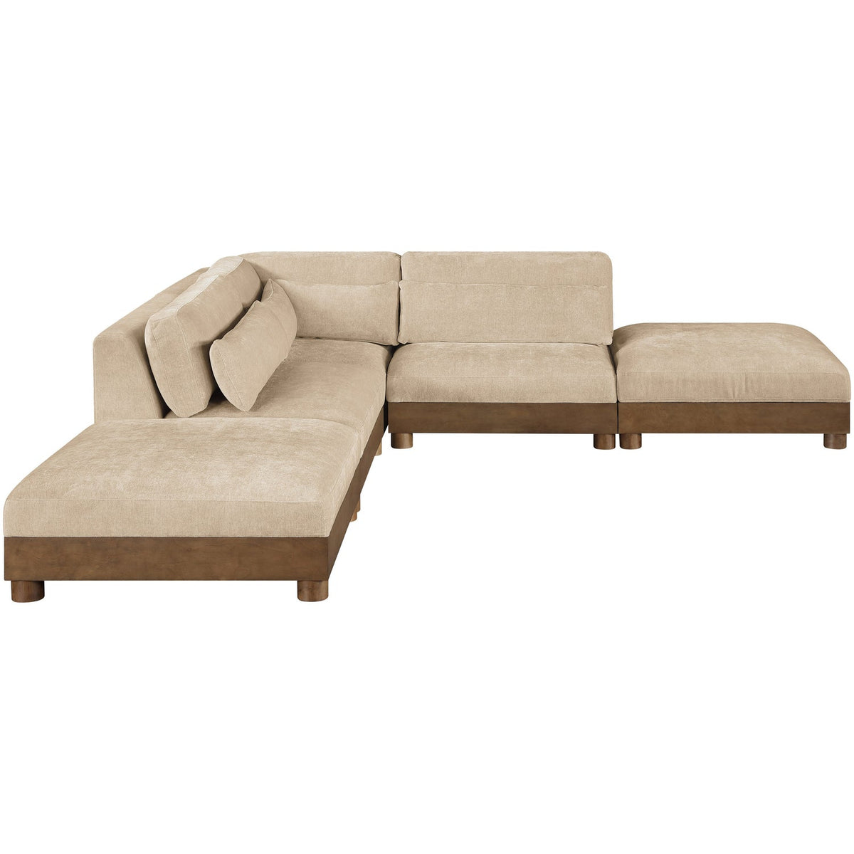 Turin 120in Beige Chenille Fabric Upholstered 5 Piece Modular Sectional Sofa