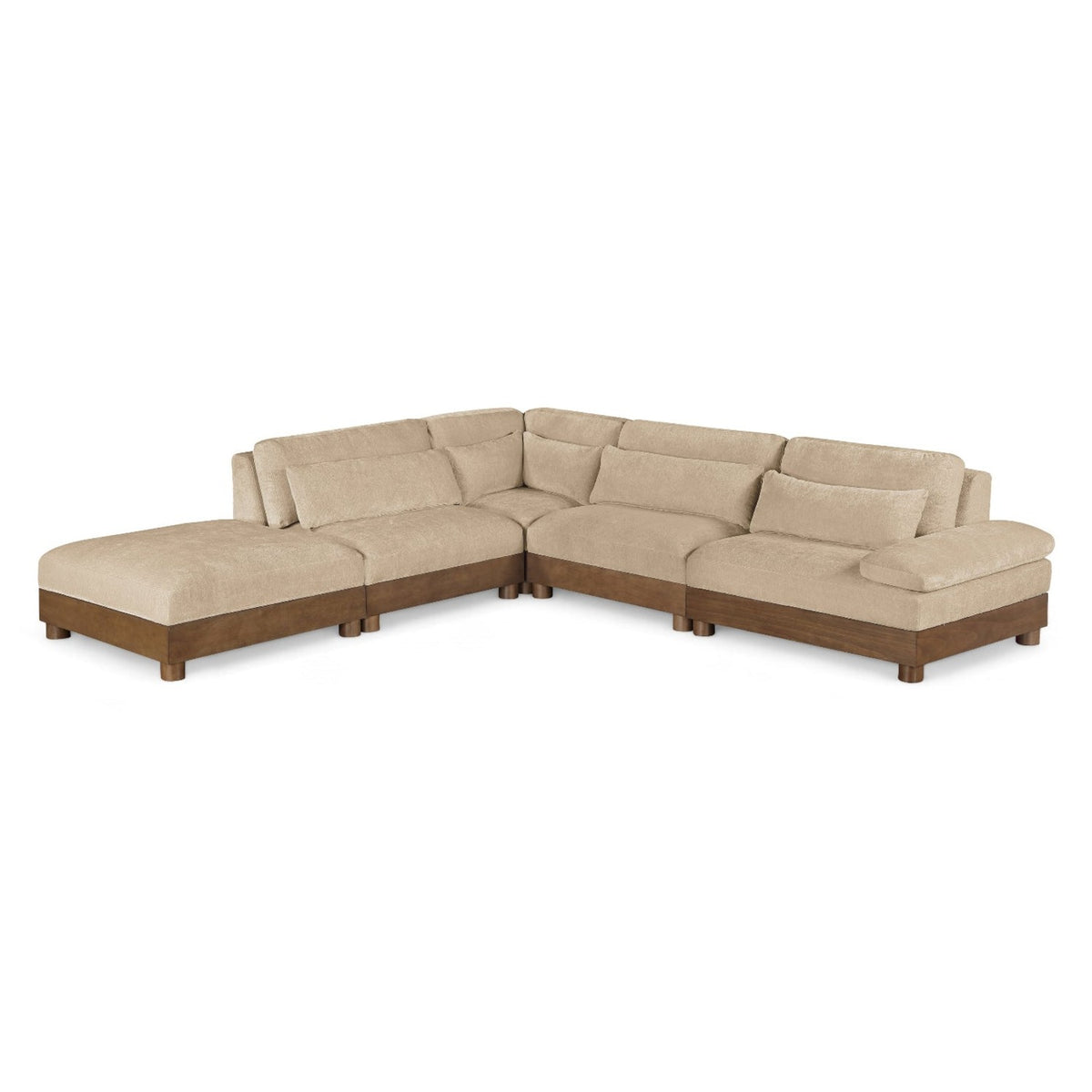 Turin 127.75" Beige Chenille Fabric Upholstered 5pc. Modular Sectional in beige chenille, 1200 lb frame, primary product view