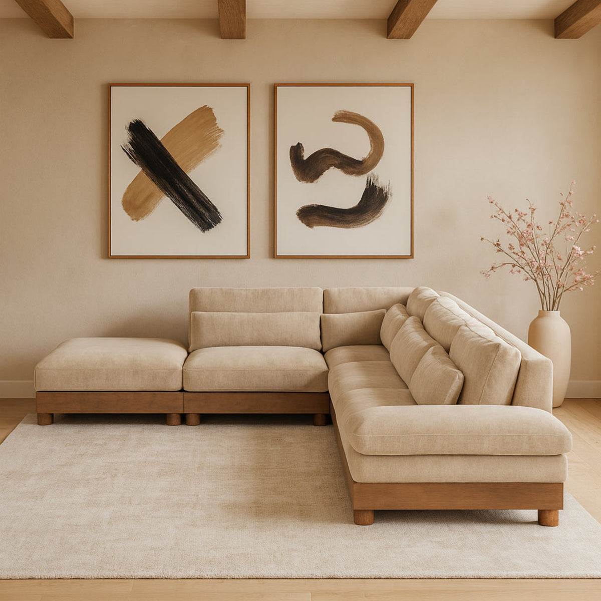 Turin 127.75in Beige Chenille Fabric Upholstered 5 Piece Modular Sectional Sofa