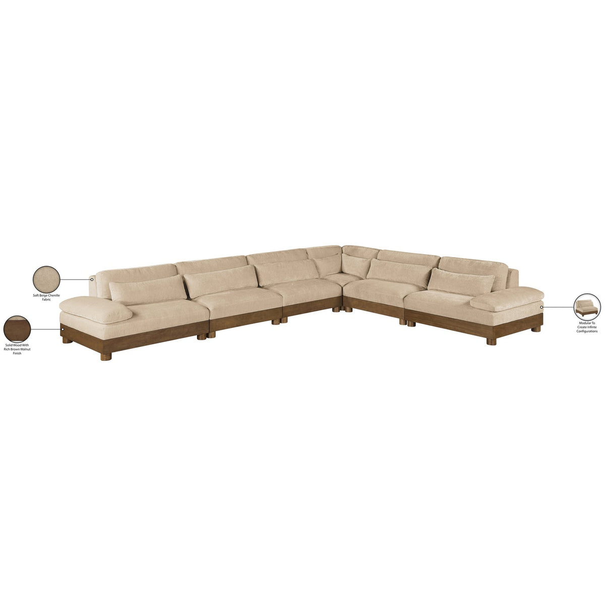 Turin 167.75in Beige Chenille Fabric Upholstered 6 Piece Modular Sectional Sofa
