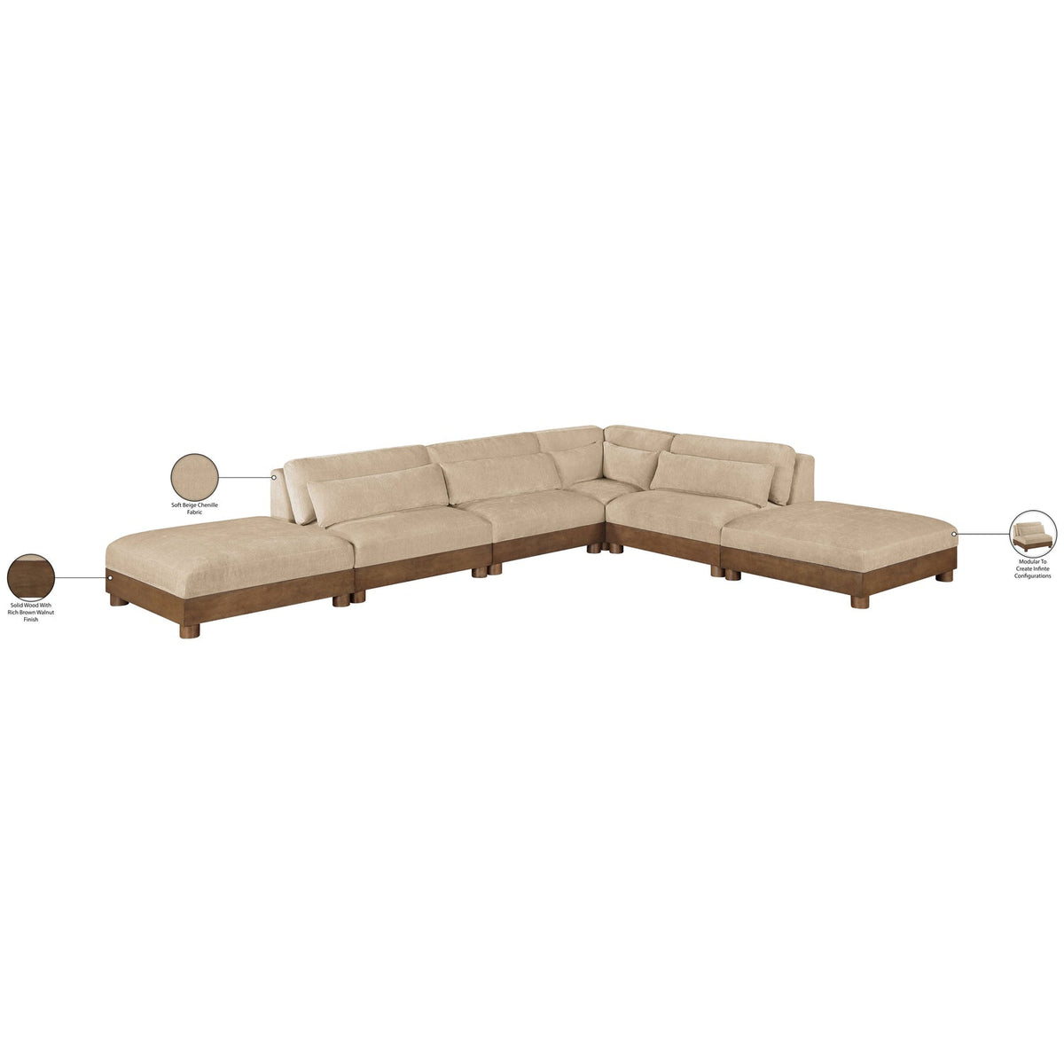 Turin 160in Beige Chenille Fabric Upholstered 6 Piece Modular Sectional Sofa
