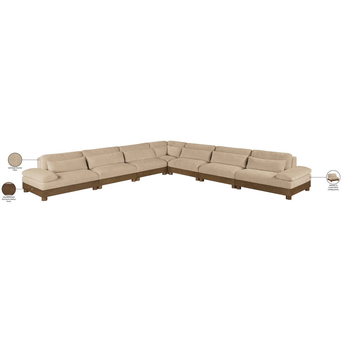 Turin 167.75in Beige Chenille Fabric Upholstered 7 Piece Modular Sectional Sofa