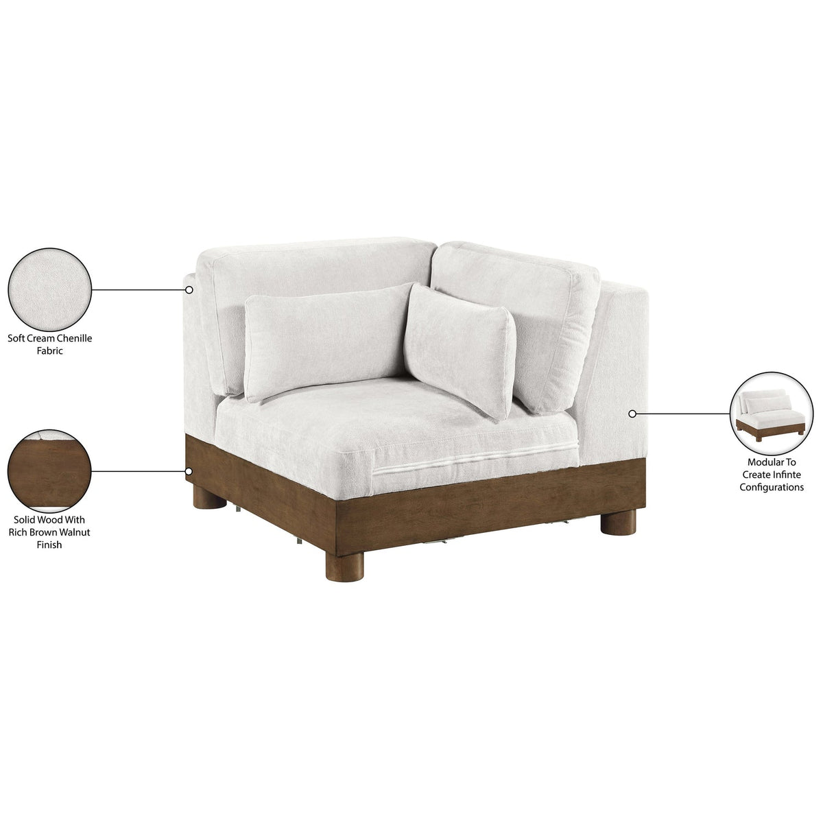 Turin Cream Chenille Fabric Upholstered Modular Corner Chair