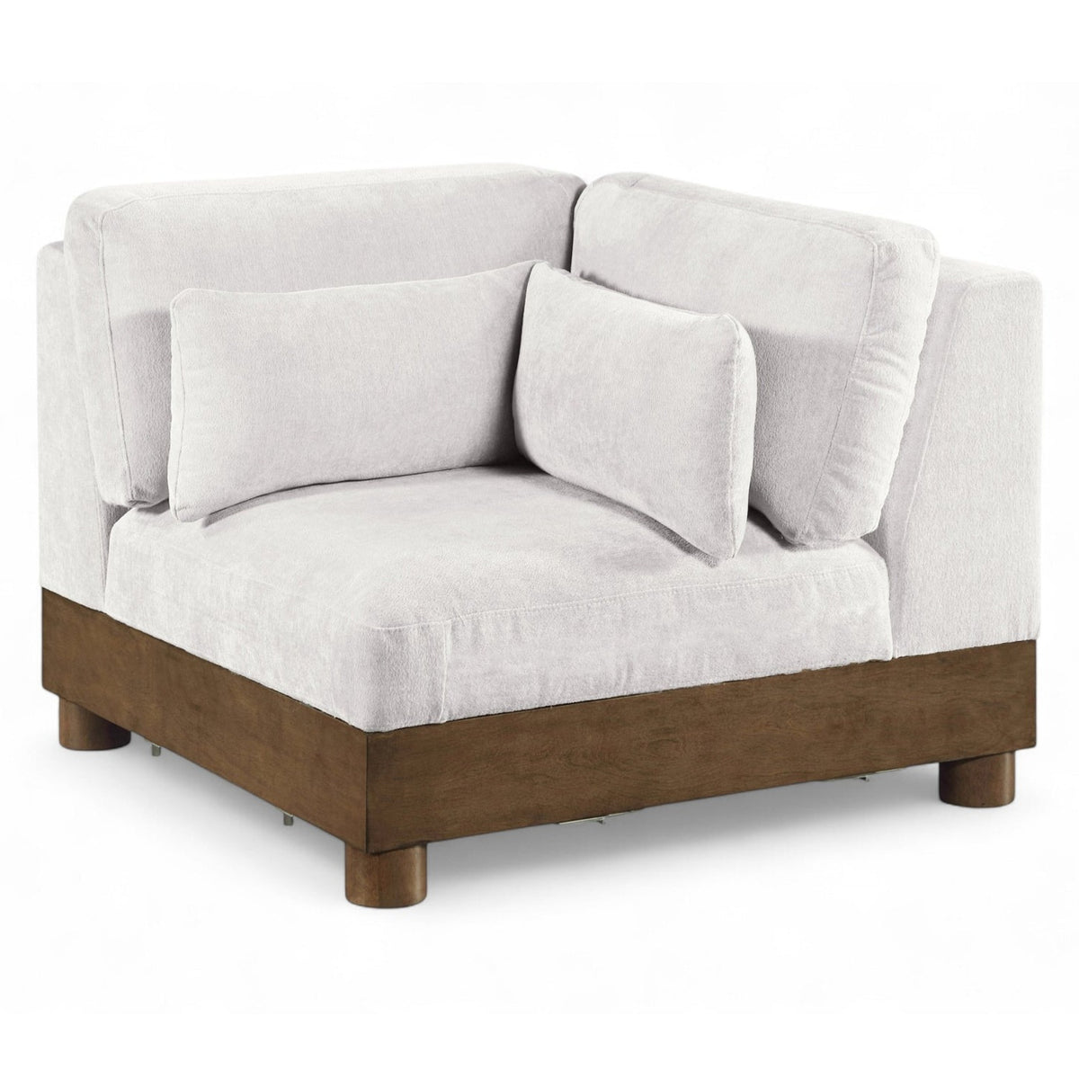 Turin Cream Chenille Fabric Upholstered Modular Corner Chair in cream chenille, walnut frame, primary product view