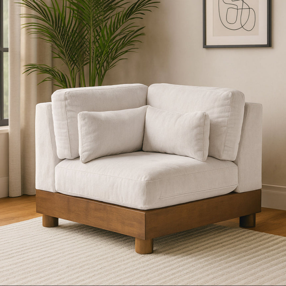 Turin Cream Chenille Fabric Upholstered Modular Corner Chair
