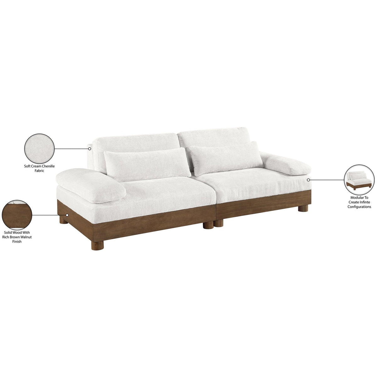 Turin 95.5in Cream Chenille Fabric Upholstered 2 Piece Modular Sofa