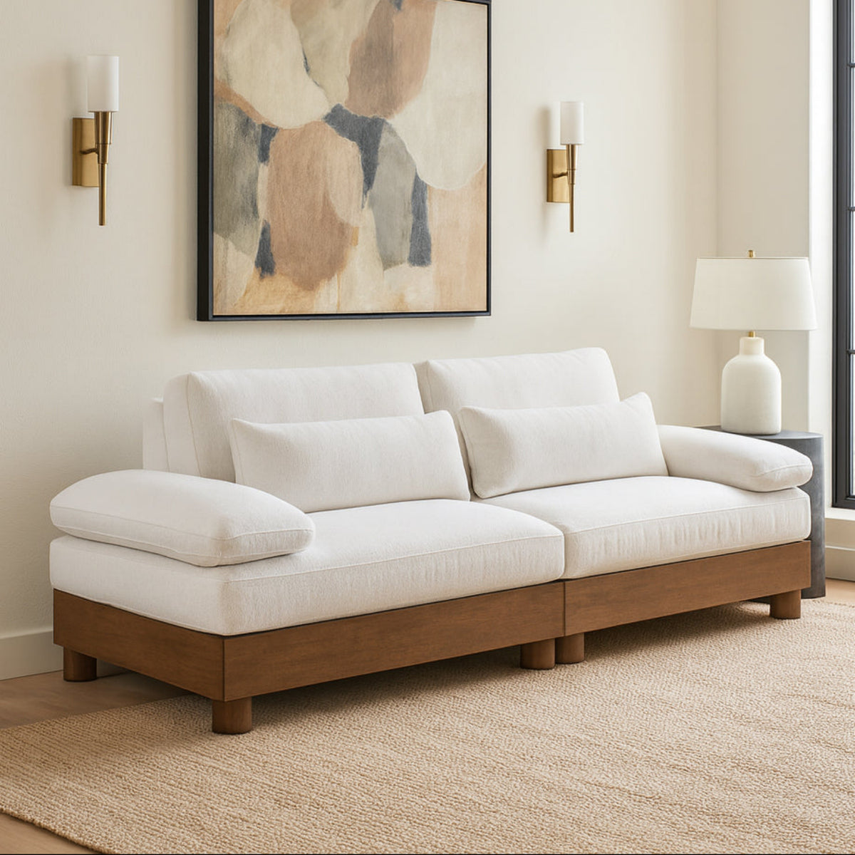 Turin 95 .5in Cream Chenille Fabric Upholstered 2Piece. Modular Sofa