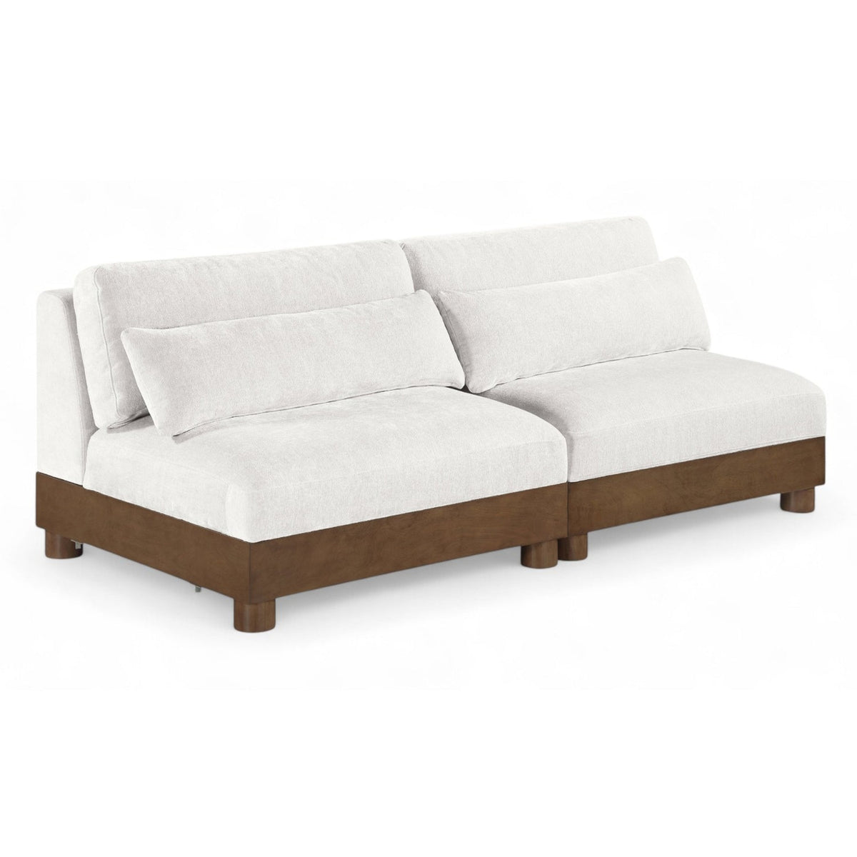 Turin 80" Cream Chenille Fabric Upholstered 2pc. Modular Sofa in cream chenille with walnut finish, primary product view