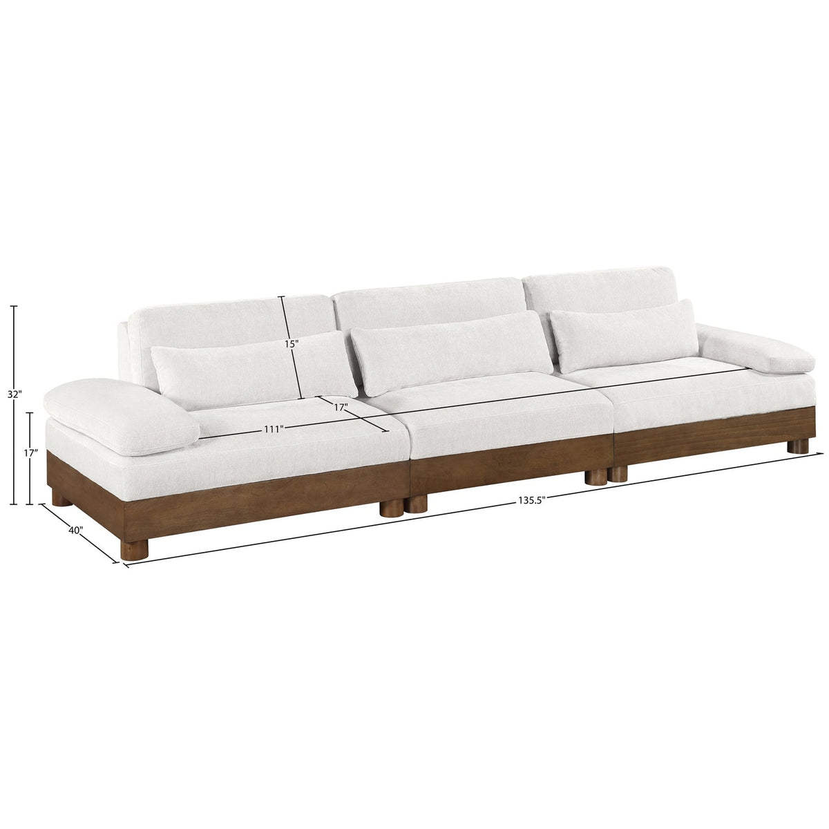 Turin 13 5 .5in Cream Chenille Fabric Upholstered 3 Piece. Modular Sofa