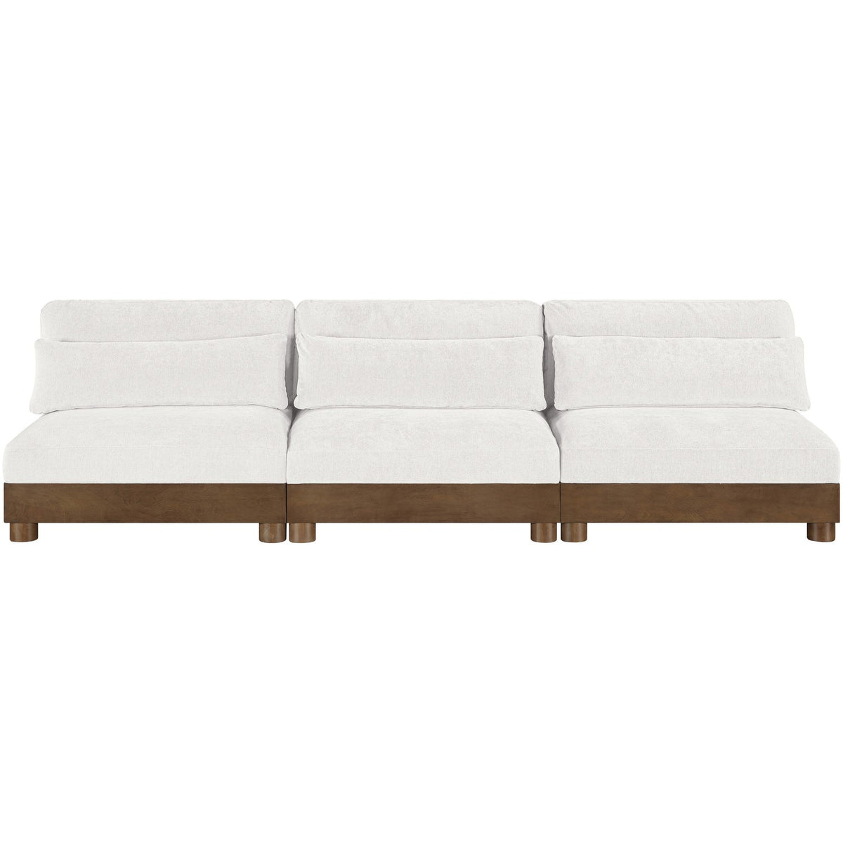 Turin 120in Cream Chenille Fabric Upholstered 3 Piece. Modular Sofa