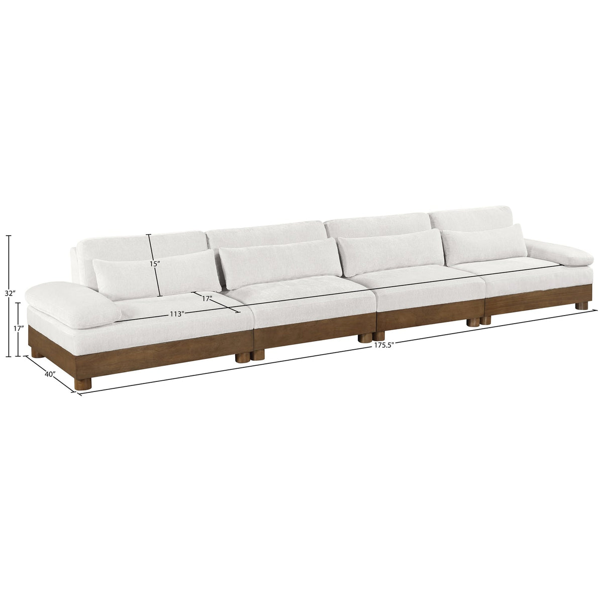 Turin 175.5in Cream Chenille Fabric Upholstered 4 Piece Modular Sofa