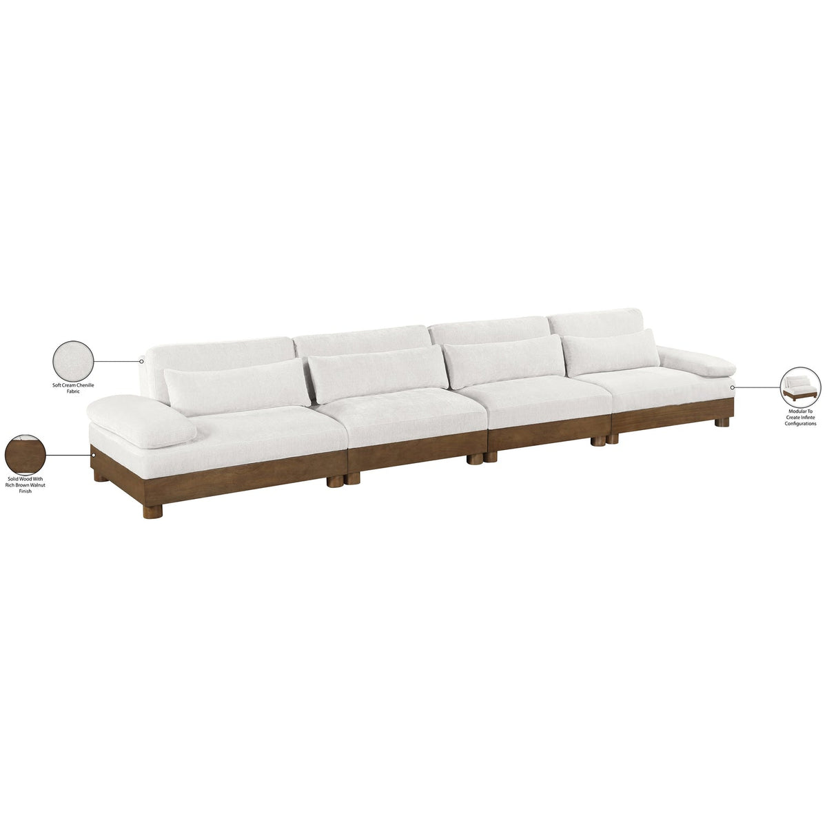 Turin 175.5in Cream Chenille Fabric Upholstered 4 Piece Modular Sofa