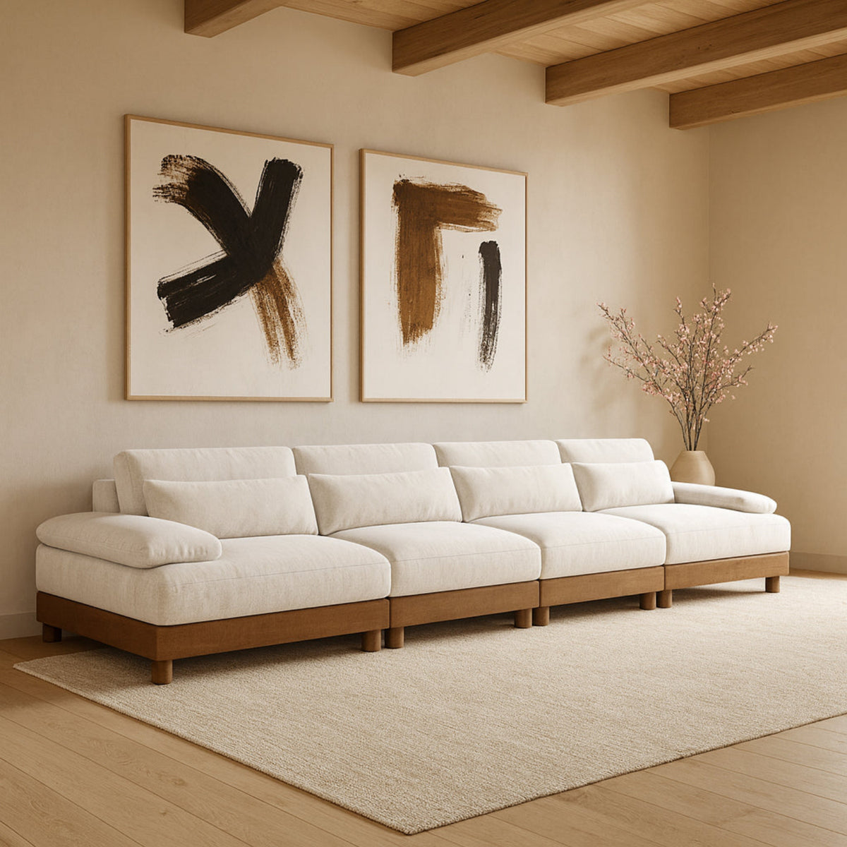 Turin 175.5in Cream Chenille Fabric Upholstered 4 Piece Modular Sofa