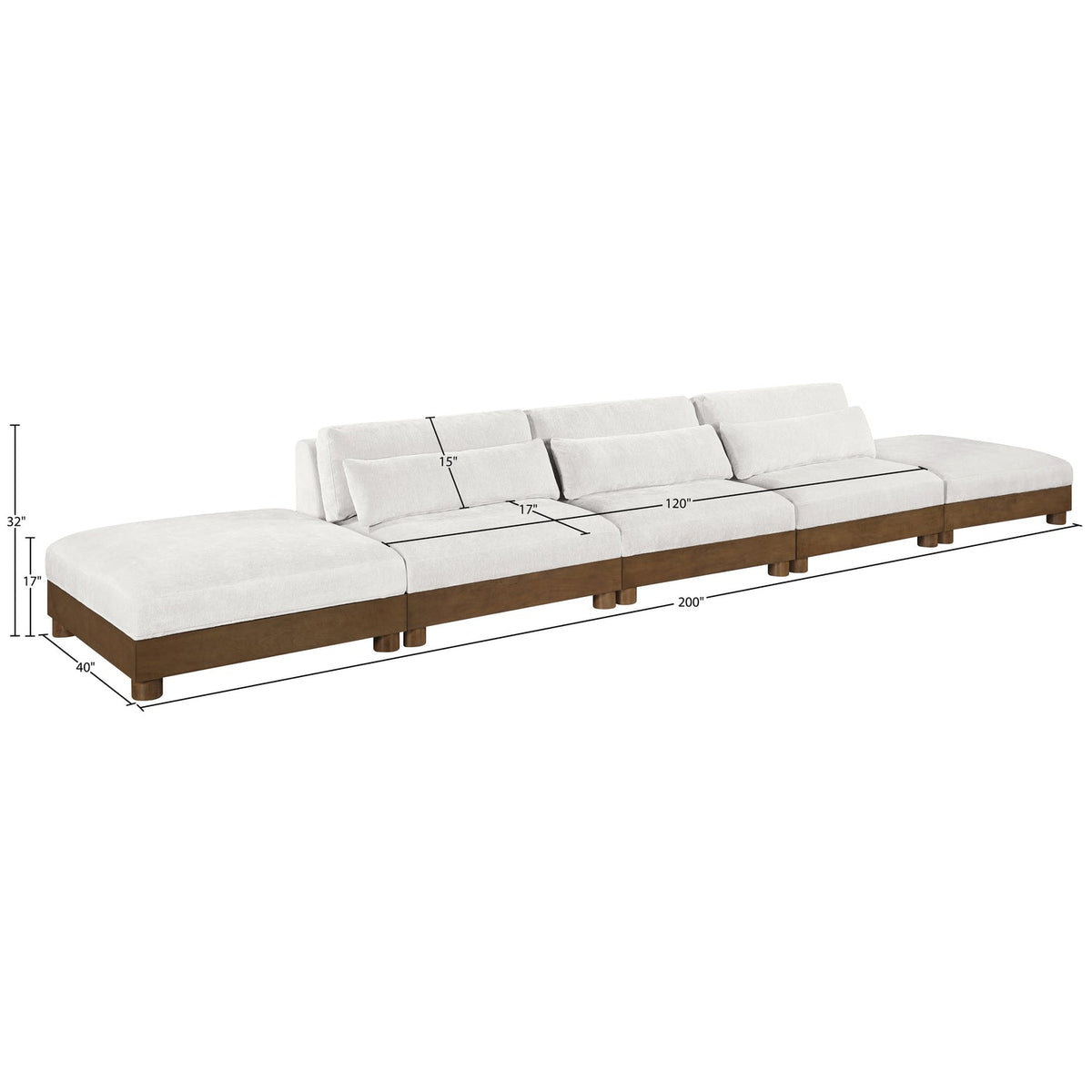 Turin 200in Cream Chenille Fabric Upholstered 5 Piece Modular Sofa