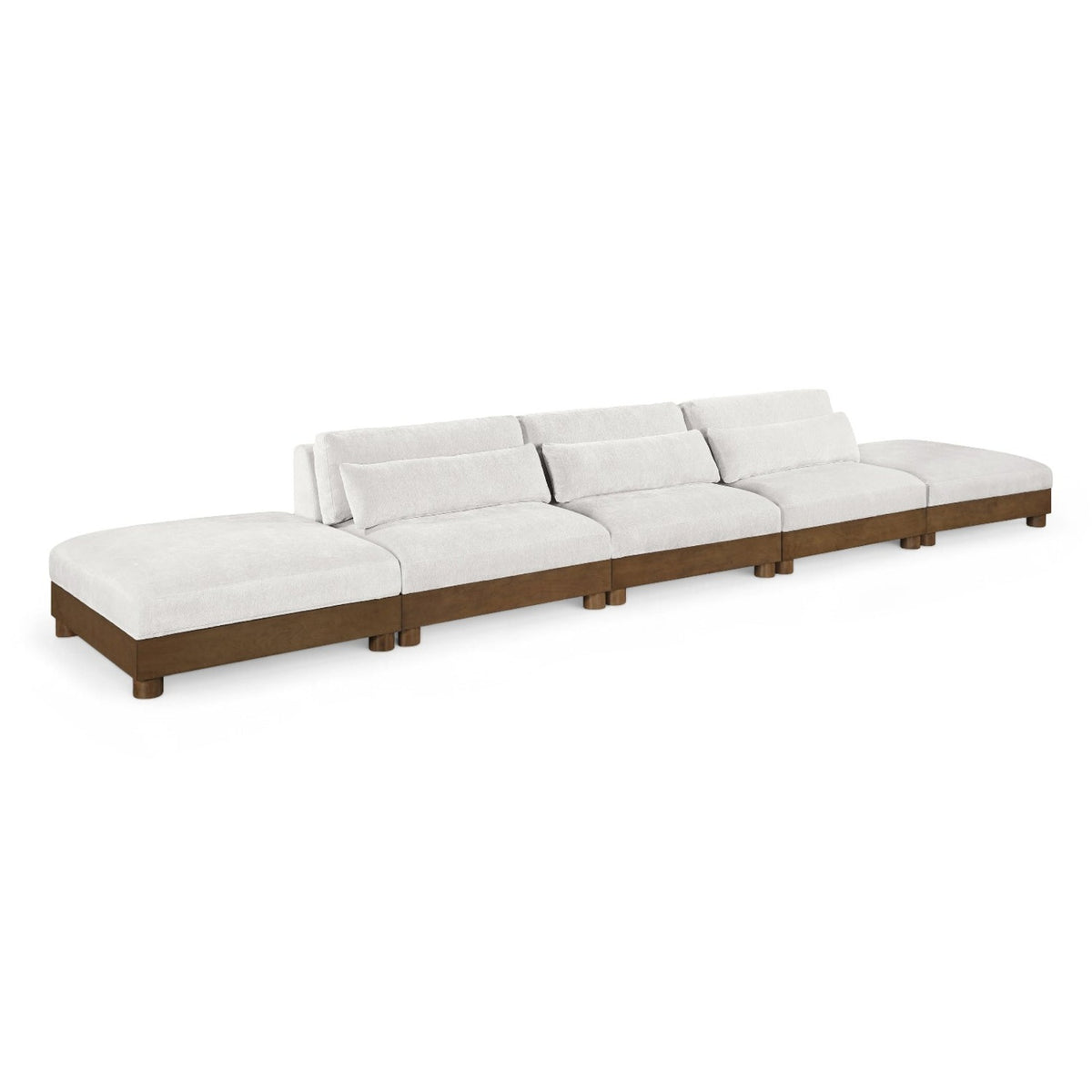 Turin 200" Cream Chenille Fabric Upholstered 5pc. Modular Sofa in cream chenille with walnut finish, primary product view