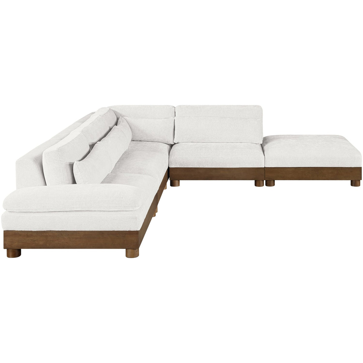 Turin 120in Cream Chenille Fabric Upholstered 5 Piece Modular Sectional Sofa