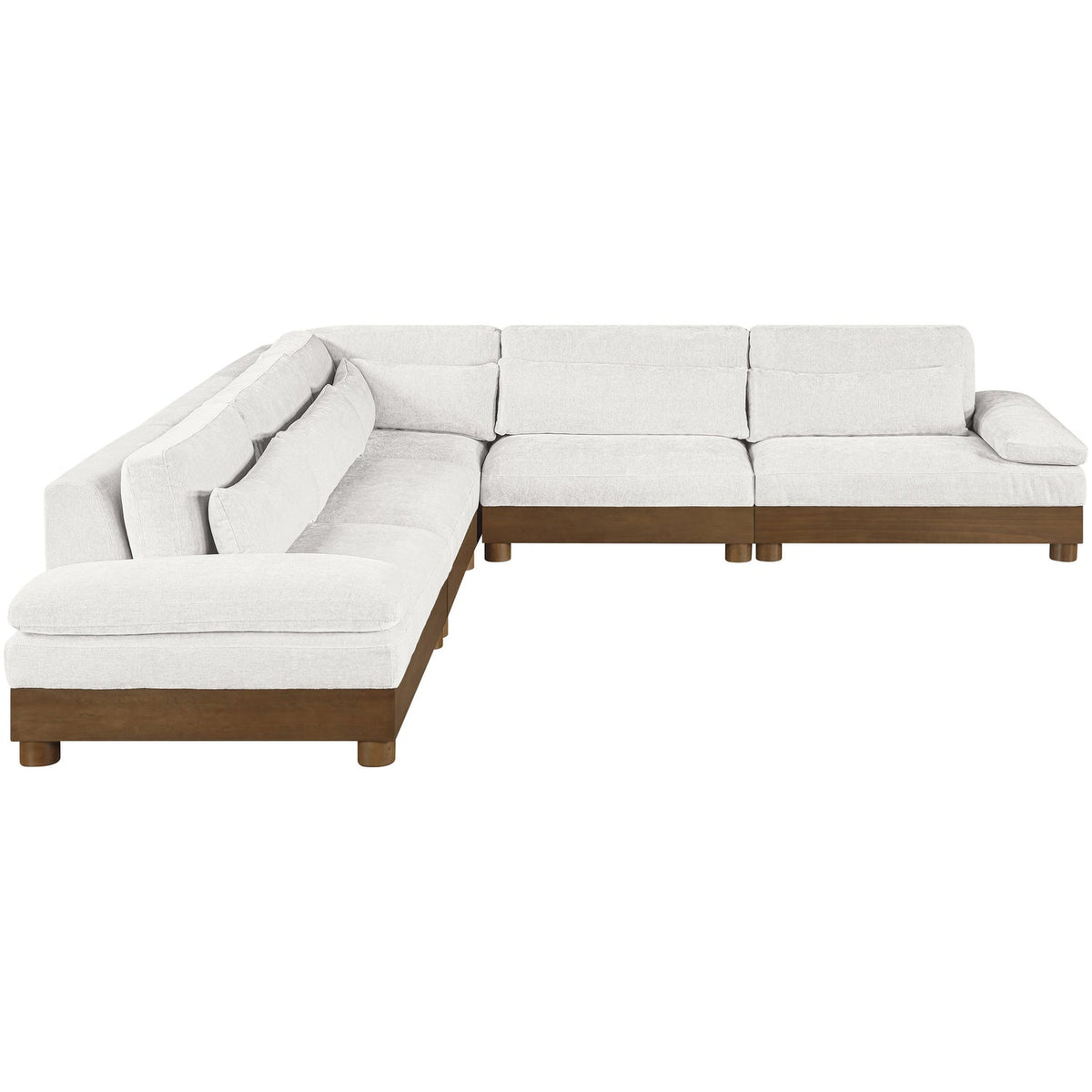 Turin 127.75in Cream Chenille Fabric Upholstered 5 Piece Modular Sectional Sofa