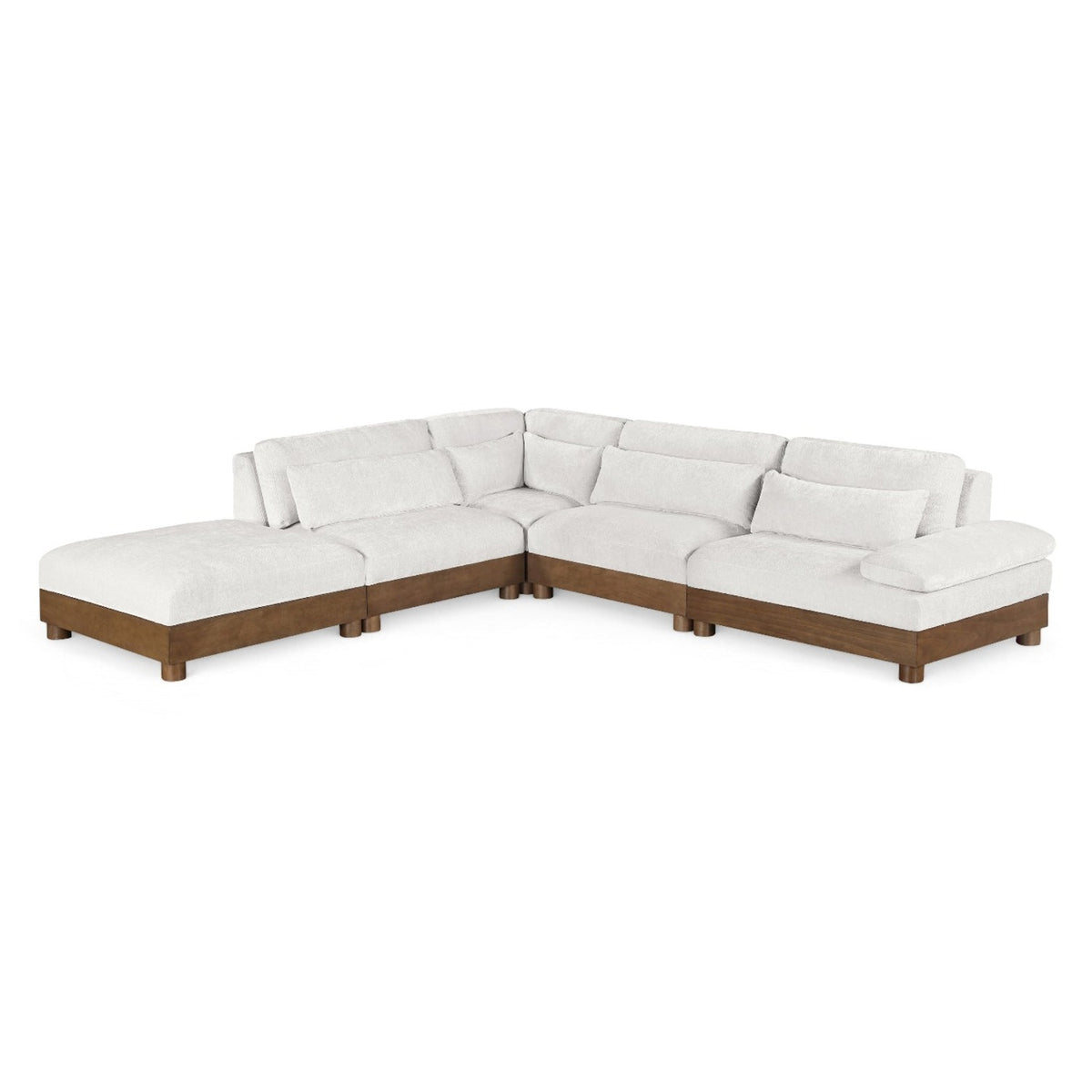 Turin 127.75" Cream Chenille Fabric Upholstered 5pc. Modular Sectional in cream chenille, primary product view