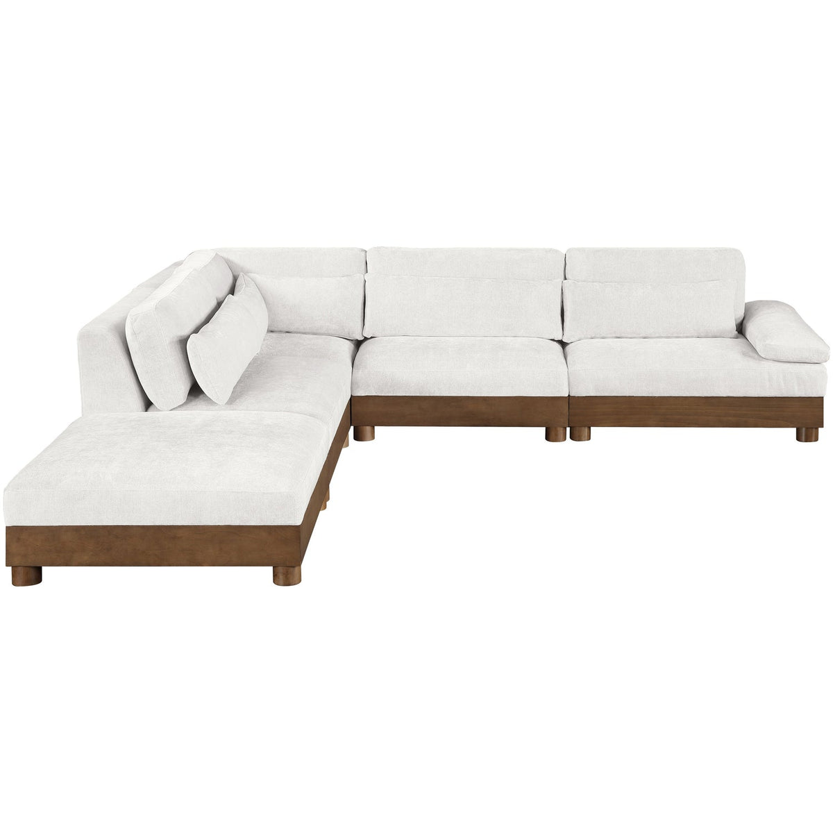 Turin 127.75in Cream Chenille Fabric Upholstered 5 Piece Modular Sectional Sofa
