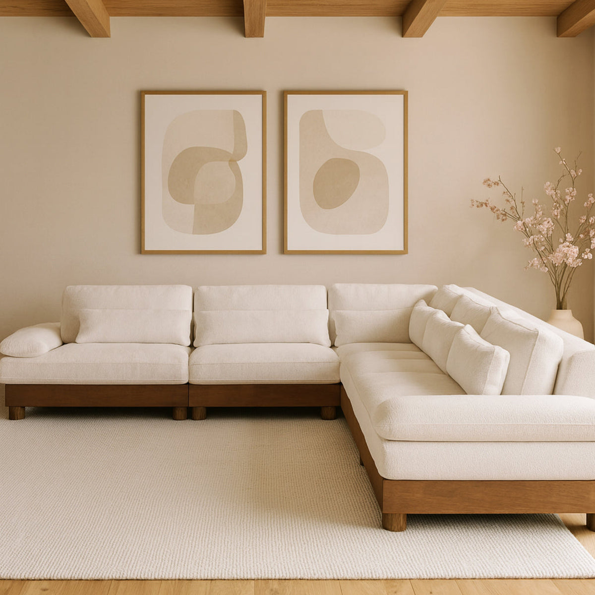 Turin 167.75in Cream Chenille Fabric Upholstered 6 Piece Modular Sectional Sofa