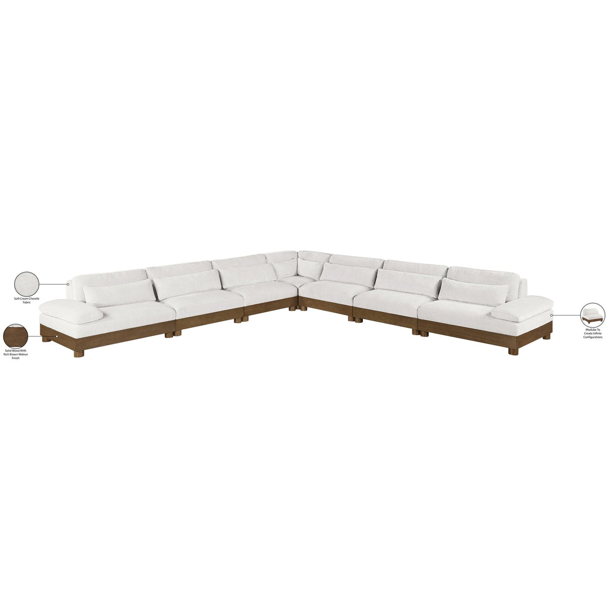 Turin 167.75in Cream Chenille Fabric Upholstered 7 Piece Modular Sectional Sofa