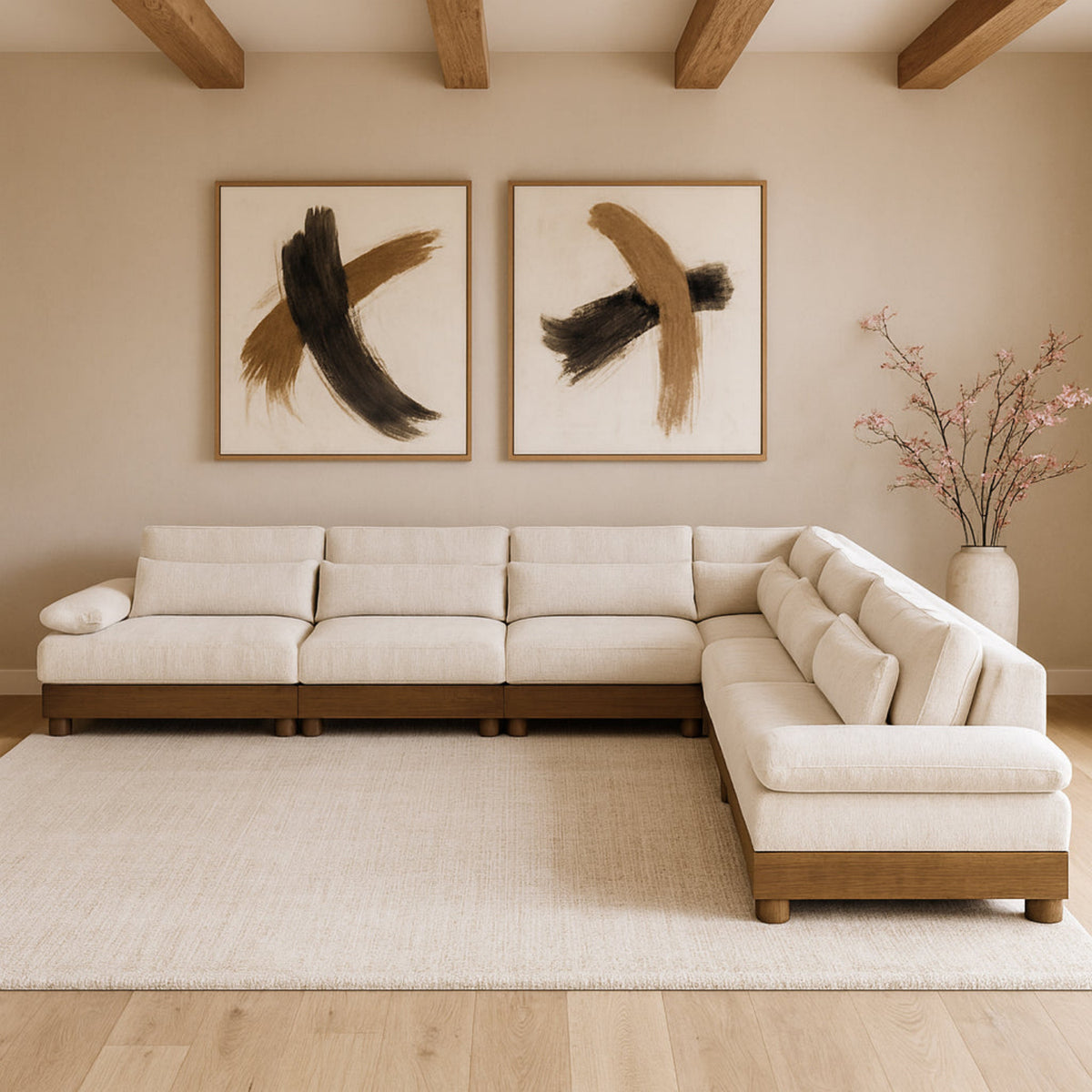 Turin 167.75in Cream Chenille Fabric Upholstered 7 Piece Modular Sectional Sofa