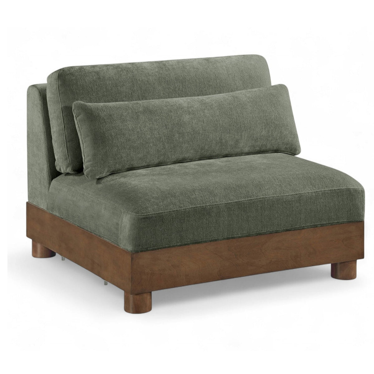 Turin Green Chenille Fabric Upholstered Modular Armless Chair in green chenille fabric, primary product view