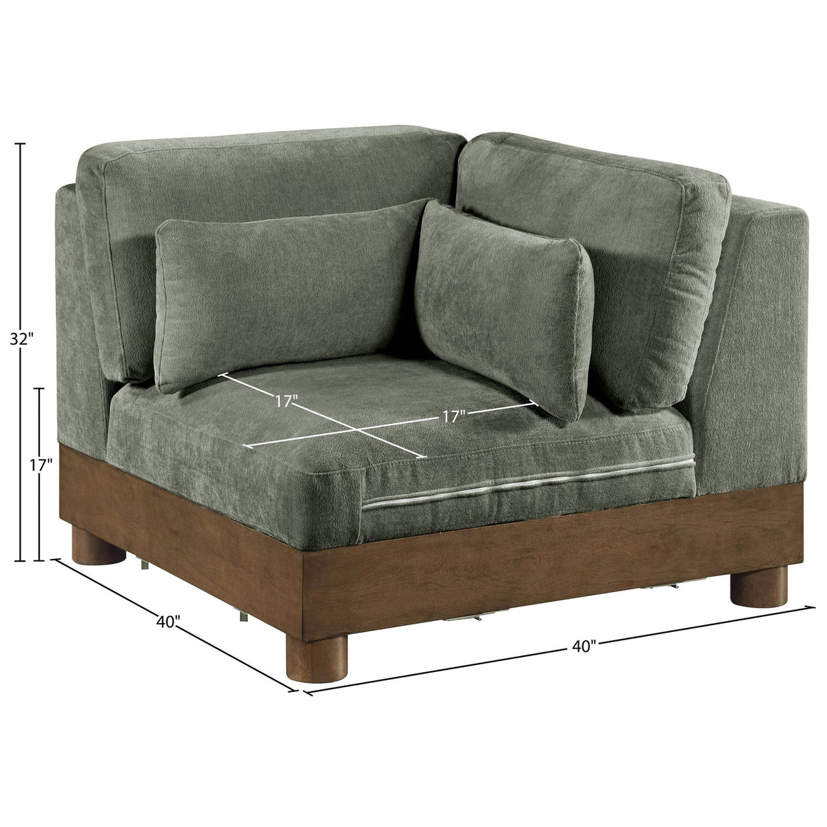 Turin Green Chenille Fabric Upholstered Modular Corner Chair