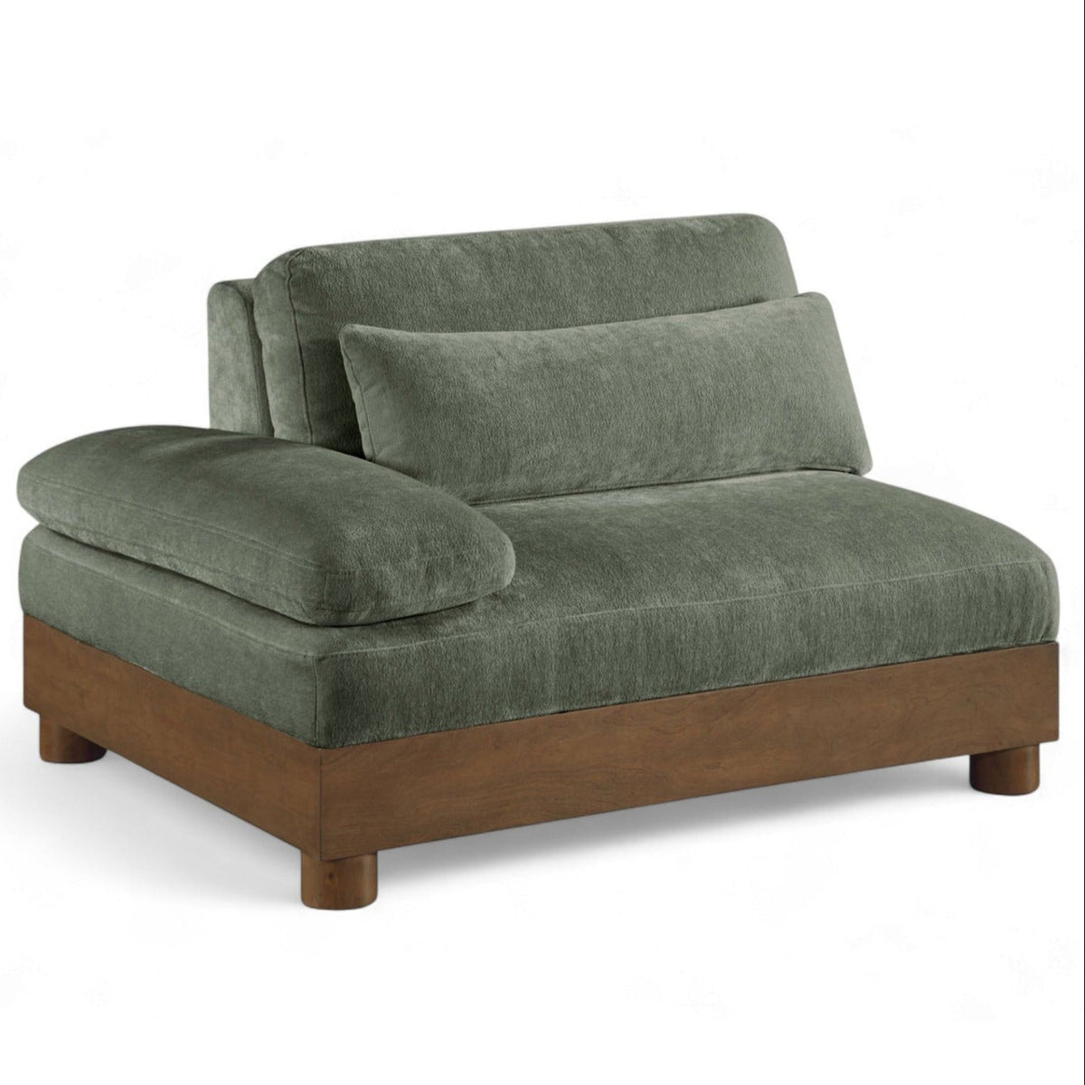 Turin Green Chenille Fabric Upholstered Modular Left Arm Chair in green chenille fabric, primary product view