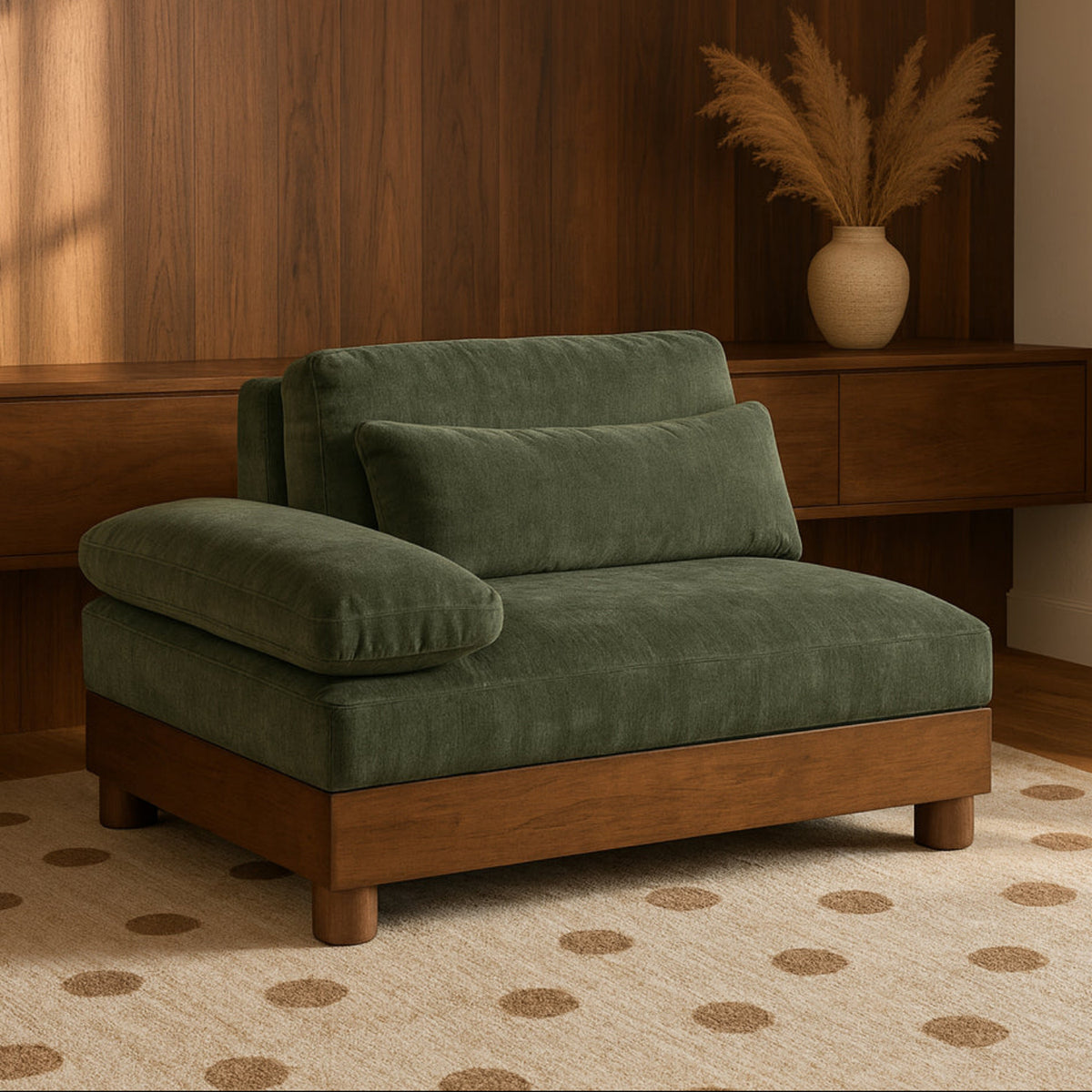 Turin Green Chenille Fabric Upholstered Modular Left Arm Chair