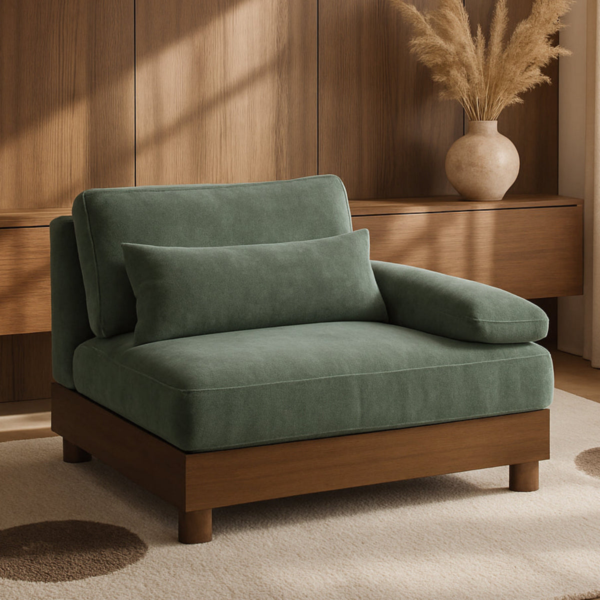 Turin Green Chenille Fabric Upholstered Modular Right Arm Chair