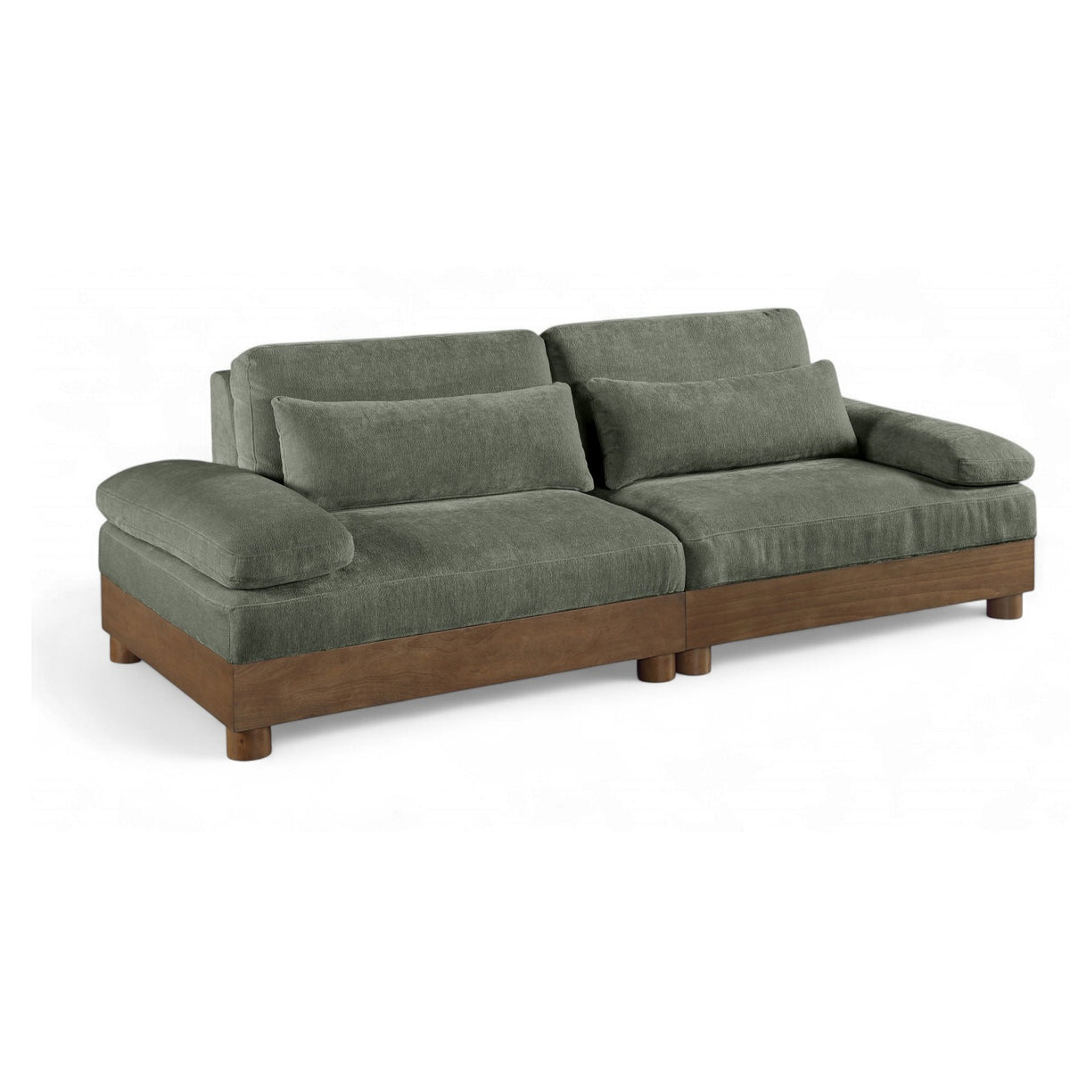 Turin 95.5" Green Chenille Fabric Upholstered 2pc. Modular Sofa in green chenille, walnut frame, primary product view