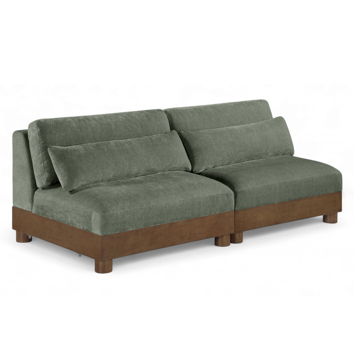 Turin 80" Green Chenille Fabric Upholstered 2pc. Modular Sofa in green chenille, walnut frame, primary product view