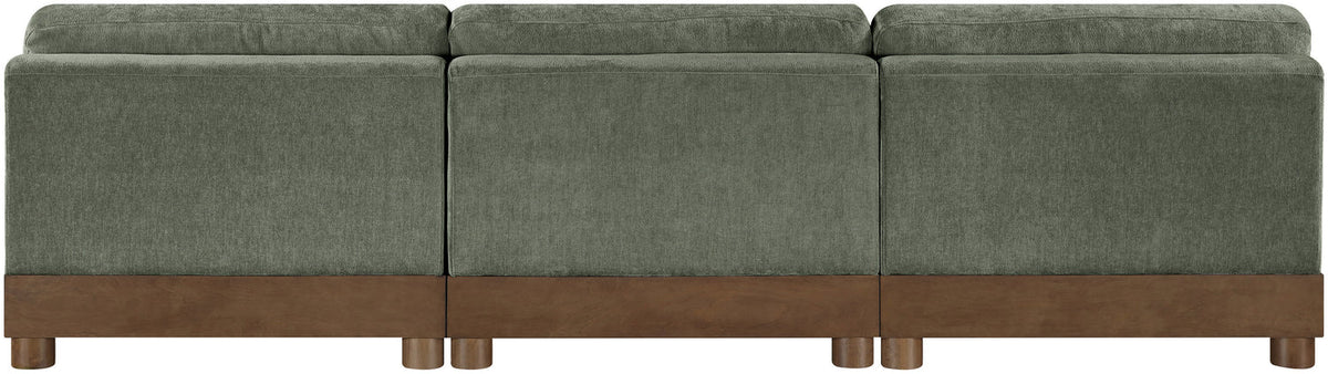 Turin 120in Green Chenille Fabric Upholstered 3 Piece. Modular Sofa