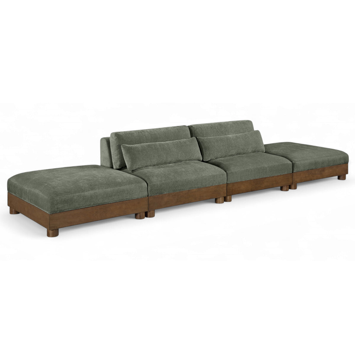 Turin 160" Green Chenille Fabric Upholstered 4pc. Modular Sofa in green chenille, primary product view