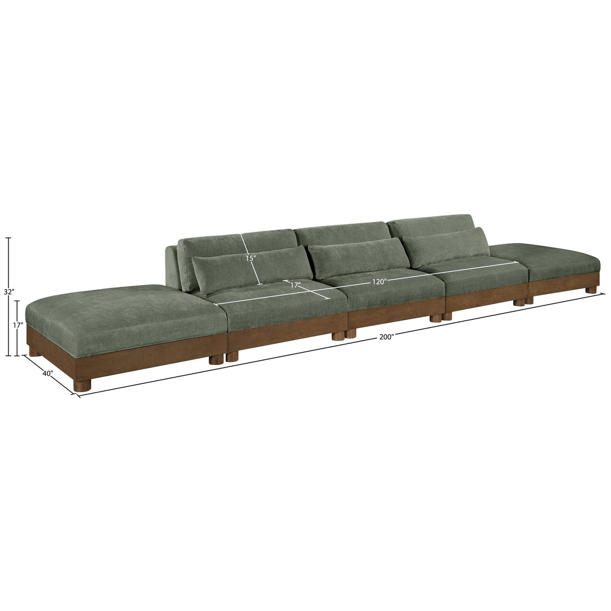 Turin 200in Green Chenille Fabric Upholstered 5 Piece Modular Sofa