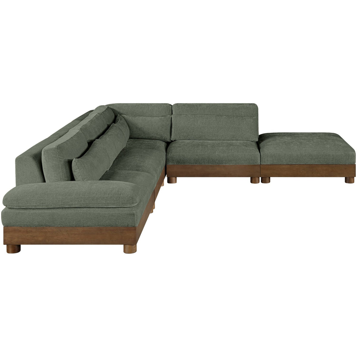 Turin 120in Green Chenille Fabric Upholstered 5 Piece Modular Sectional Sofa