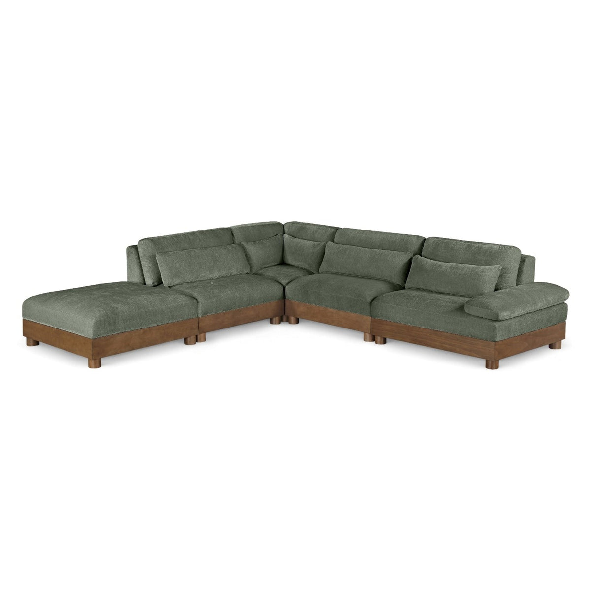 Turin 127.75" Green Chenille Fabric Upholstered 5pc. Modular Sectional in green chenille, primary product view
