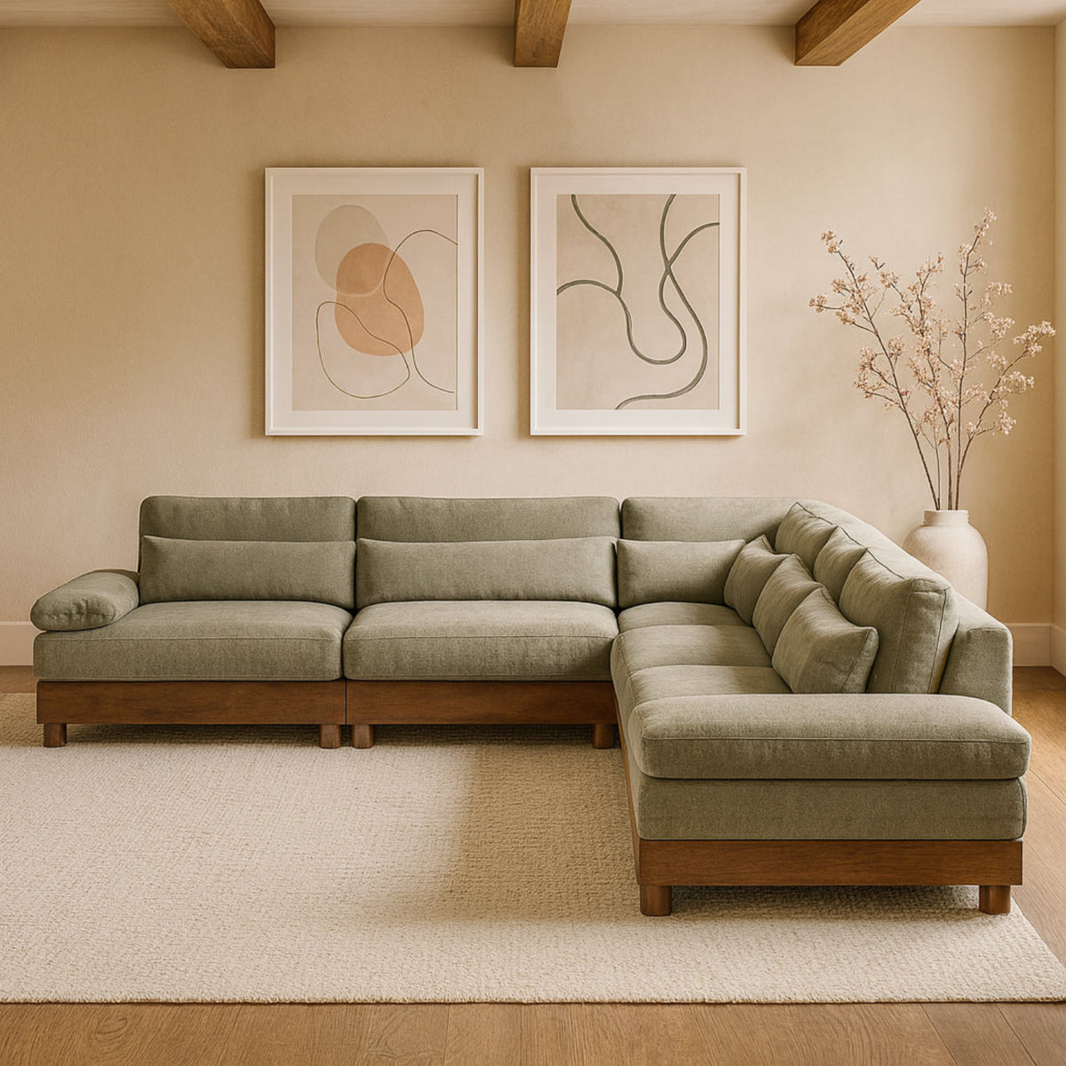 Turin 167.75in Green Chenille Fabric Upholstered 6 Piece Modular Sectional Sofa