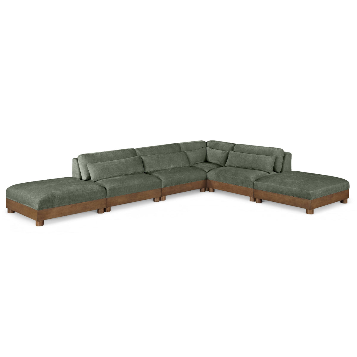 Turin 160" Green Chenille Fabric Upholstered 6pc. Modular Sectional in green chenille, primary product view