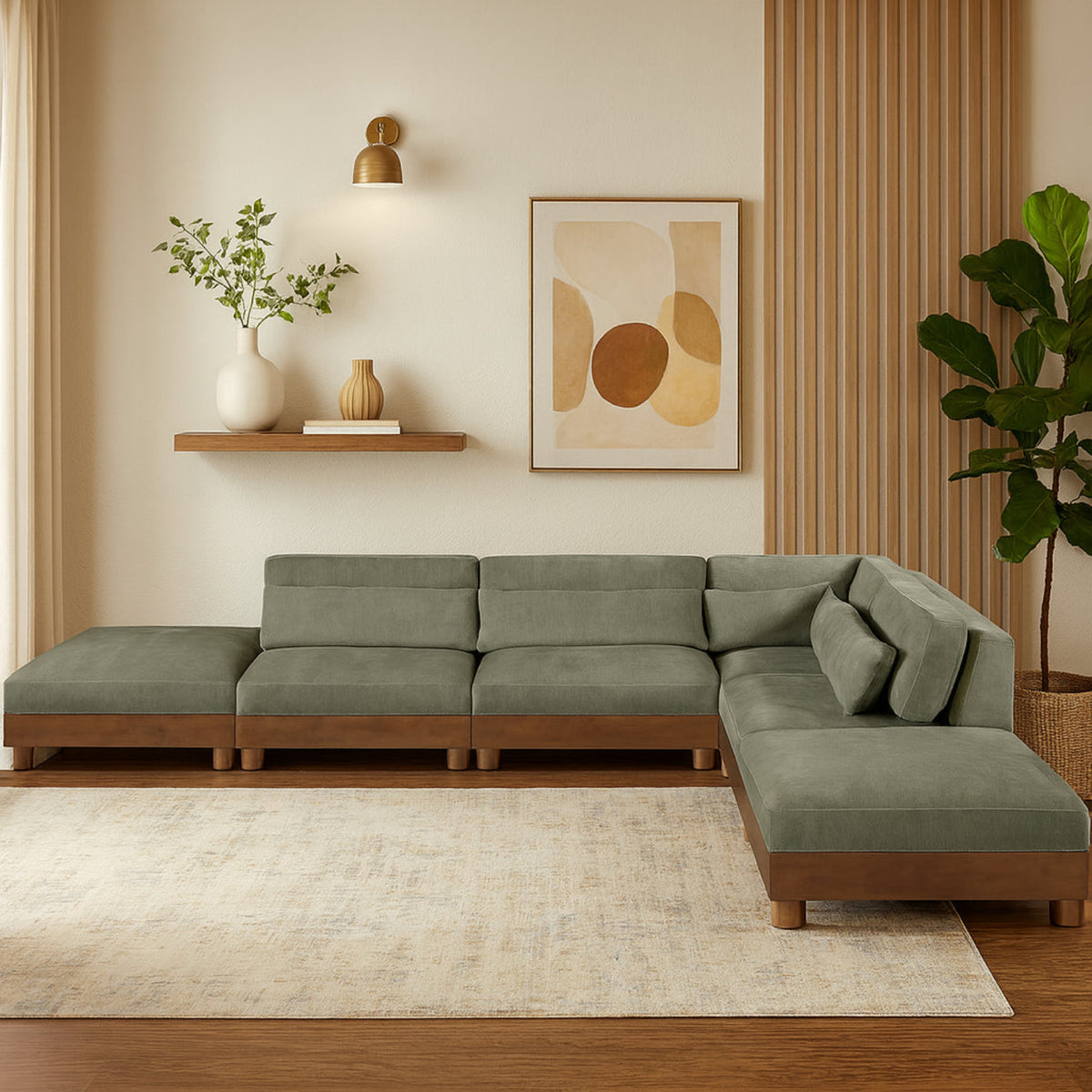 Turin 160in Green Chenille Fabric Upholstered 6 Piece Modular Sectional Sofa