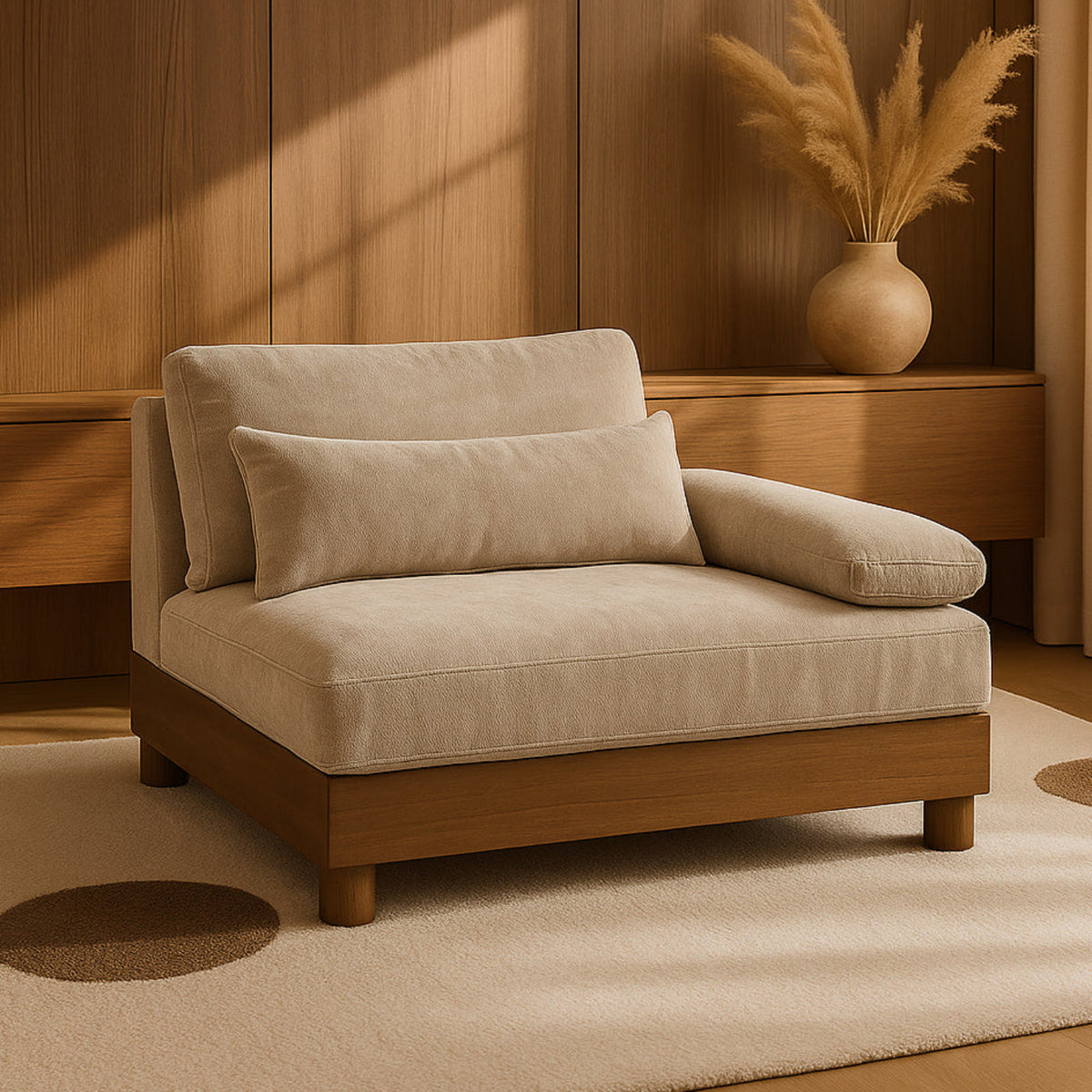 Turin Taupe Chenille Fabric Upholstered Modular Right Arm Chair